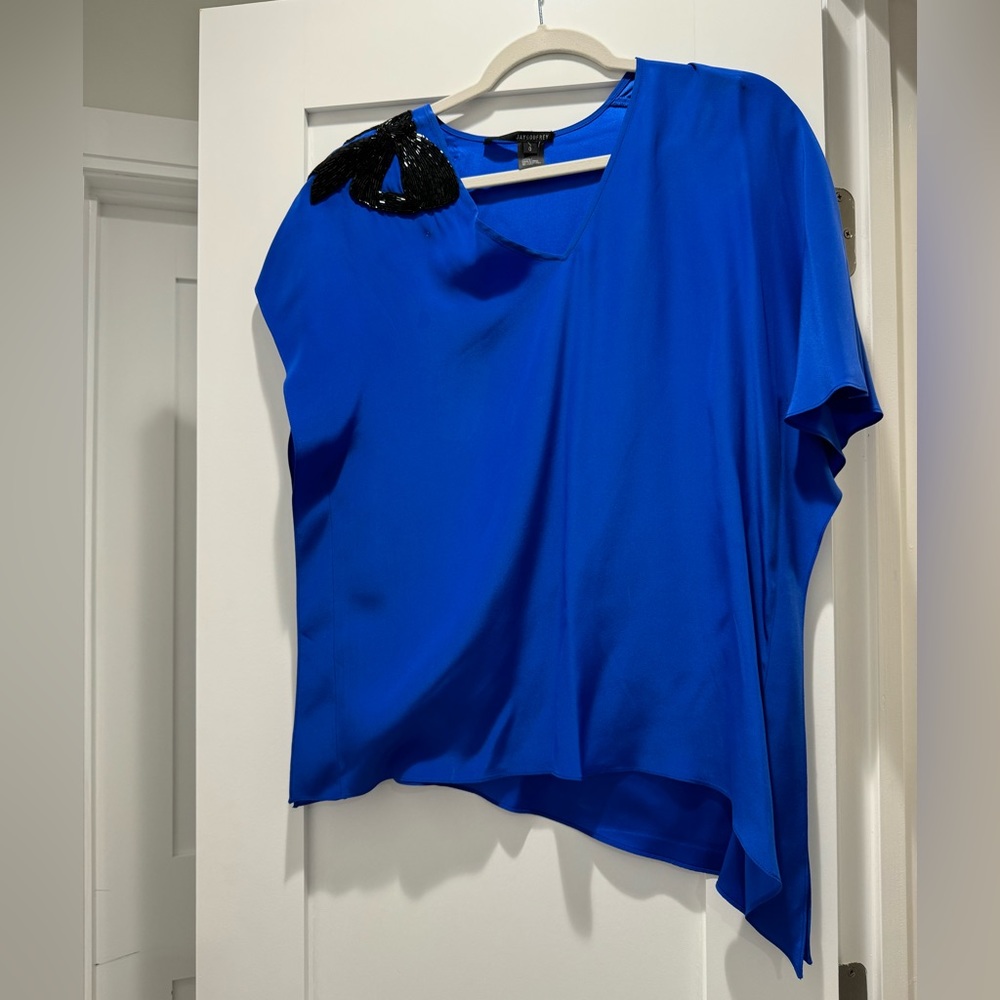 Jay Godfrey Asymmetrical Blue Silk Blouse - Size 0
